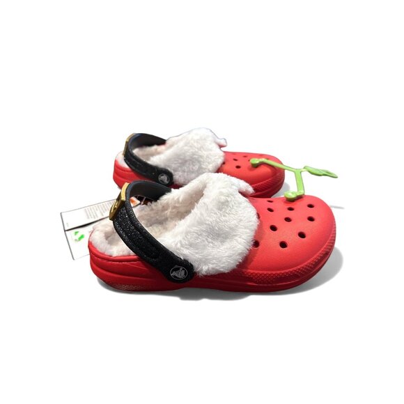 Crocs Classic Lined Santa Clog Kids J2 Red Black Fuzzy Holiday Christmas Slipper - Picture 6 of 11